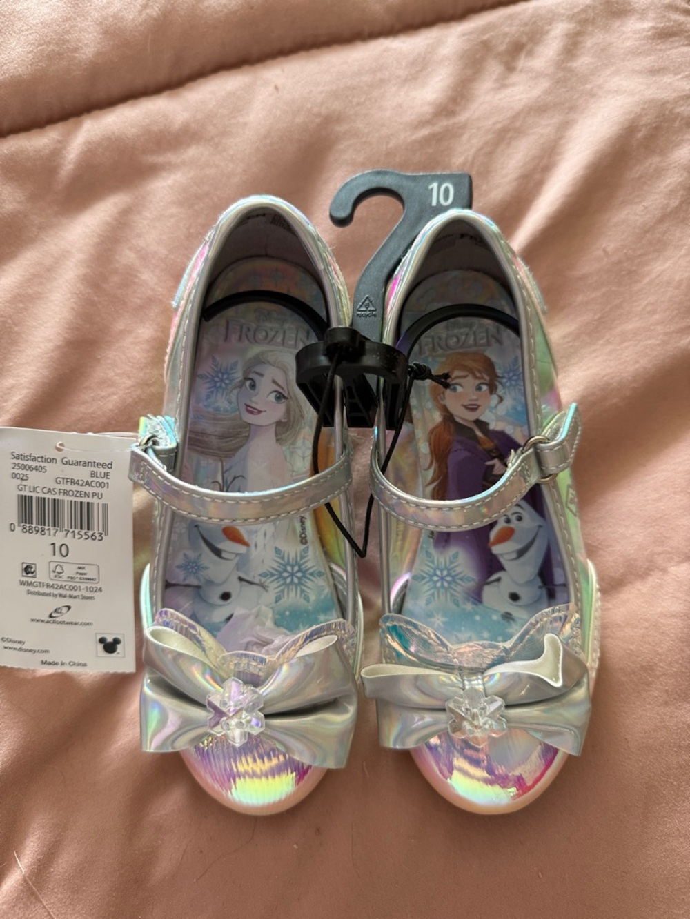 💫✨ Disney Frozen - Girls Holographic Mary Jane Dress Shoes w Bow - Size 10 NEW